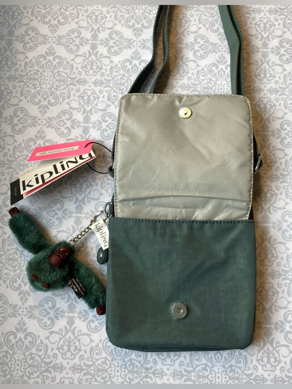 NWT Kipling Compact Crossbody Bag with Adjustable Strap & Plush Monkey Keychain - Picture 8 of 16